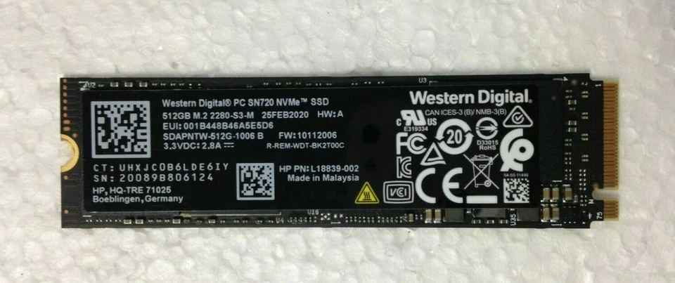 512GB Western Digital PC SN720 NVMe SSD (Used)